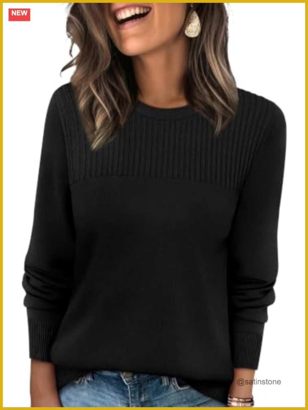 Soft Long Sleeve Pullover Sweater Crew Neck Ribbed Trim Fall Winter Tunic